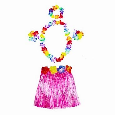 Hawaii  Kolye Etek Taç ve Bileklik Seti Pembe