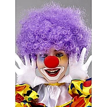 Mor Renk Kıvırcık Bonus Peruk ve Kırmızı Burun Seti