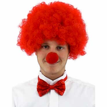 Kırmızı Renk Kıvırcık Afro Palyaço Seti