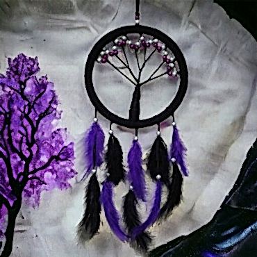 Mor İncili Hayat Ağacı Dream Catcher