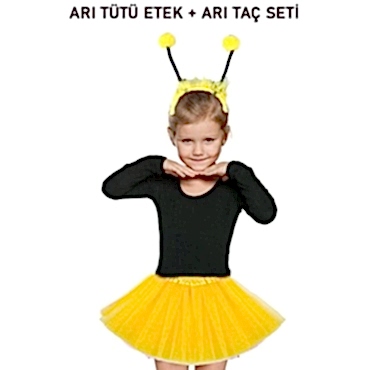 Sarı Tütü Etek ve Sarı Ponponlu Arı Taç Seti