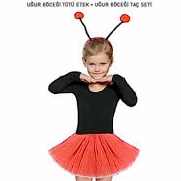 Kırmızı Uğur Böceği Tütü Etek ve Taç Seti