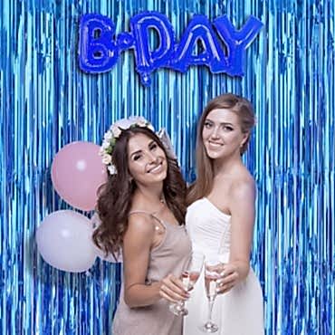 Ekstra Metalize Mavi Renk Saçaklı Arka Fon Perde 1x2 metre