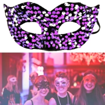 Mor Renk Arkadan Lastikli Pul Payet İşlemeli Balo After Parti Maskesi