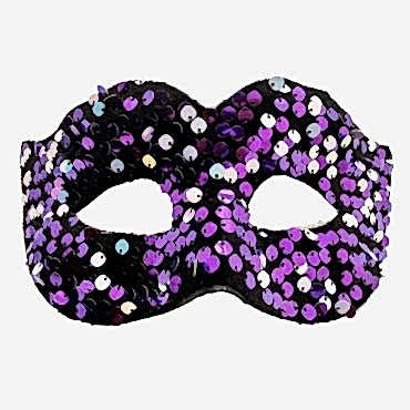 Mor Renk Arkadan Lastikli Pul Payet İşlemeli Balo After Parti Maskesi