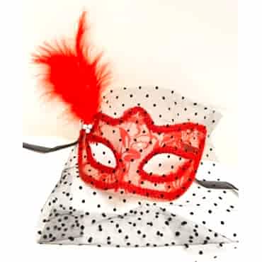 Kırmızı Renk Dantelli Duvaklı İncili Parti Maskesi Balo 
