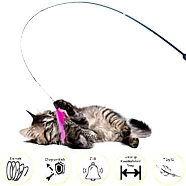 Teleskopik Zilli Ve Tüylü Kedi Oyuncağı