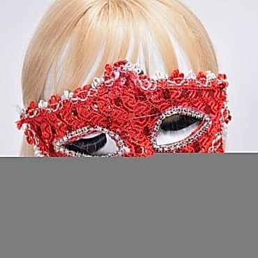 Kırmızı Renk Gözler Kristal Taşlı Dantelli Parti Maskesi