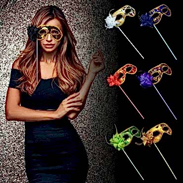 Lüks Taşlı Saplı Balo Maskesi Kırmızı Renk 