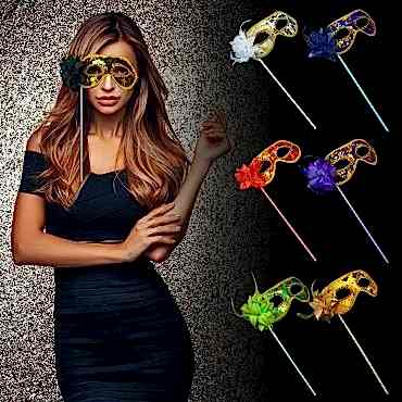 Lüks Taşlı Saplı Balo Maskesi Siyah Renk 