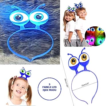 Led Işıklı & Pilli Uzaylı Göz Parti Tacı Mavi Renk 