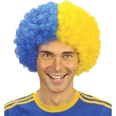 Sarı Lacivert Kıvırcık Afro Bonus Taraftar Peruğu