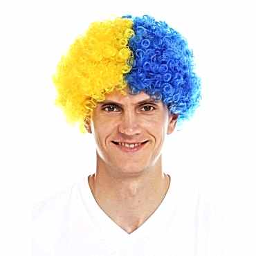 Sarı Lacivert Kıvırcık Afro Bonus Taraftar Peruğu