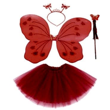 Kırmızı Kelebek Kostümü - Kostüm Aksesuar Seti 4 Parça