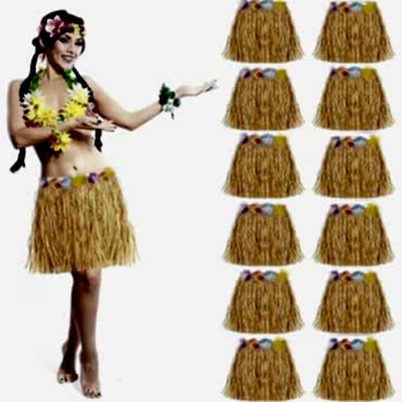 Yetişkin ve Çocuk Uyumlu Saman Renk Hawaii Etek 12 Adet