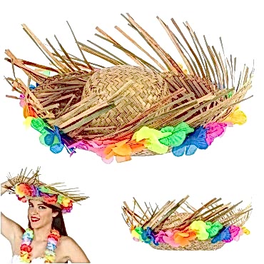 Natural Renkli Püsküllü Örme Hasır Hawaii Şapka 