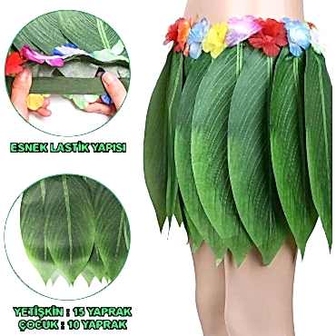 Tropikal Esintili Hawaii Yapraklı Parti Eteği Yetişkin Boy