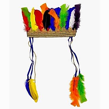 Rengarenk Tüylerle İşlenmiş Lastikli Kızılderili Başlığı 