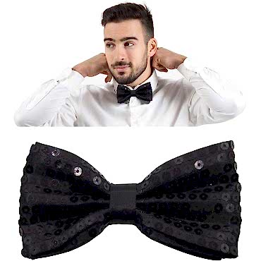 Siyah Payetli Pullu Papyon 