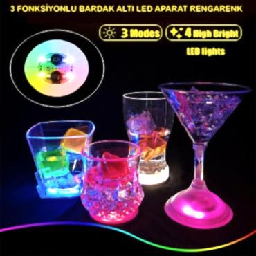Işıklı Yapışkanlı Bardak Altı Aparatı Ledli 3 Modlu 
