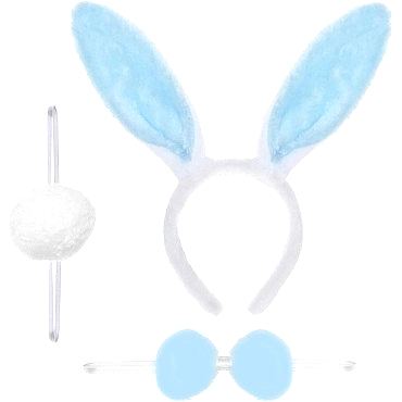Tavşan Kostüm Seti Mavi Renk - Taç, Papyon, Ponpon, Kuyruk