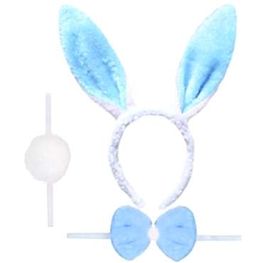 Tavşan Kostüm Seti Mavi Renk - Taç, Papyon, Ponpon, Kuyruk