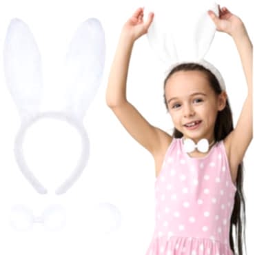 Beyaz Tavşan Kostüm Seti – Taç, Papyon, Kuyruk (12’li Paket)
