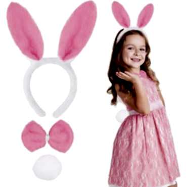 Pembe Tavşan Kostüm Seti – Taç, Papyon, Ponpon (12’li Paket)