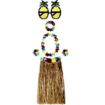 Hawaii Parti Kostüm Seti - 60 cm Hasır Etek, Çiçekli Aksesuarlar ve Ananas Gözlük