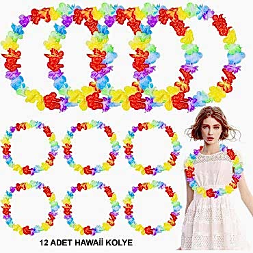 Hawaii Çiçekli Boyun Kolyesi 12 Adet
