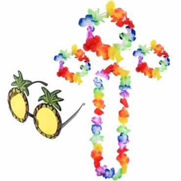 Renkli Ananas Gözlük, Taç, Kolye ve Bileklik Seti