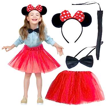 Minnie Mouse Kostüm Seti - Etek, Taç, Kuyruk, Papyon 