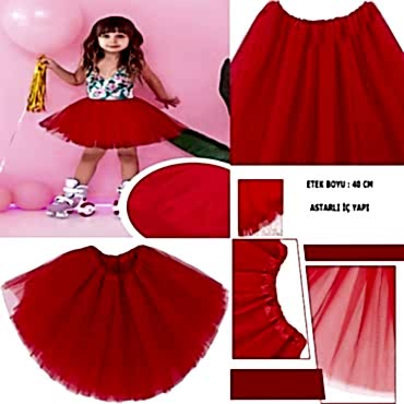 Kırmızı Renk Tütü Etek Çocuk Bebek Boy