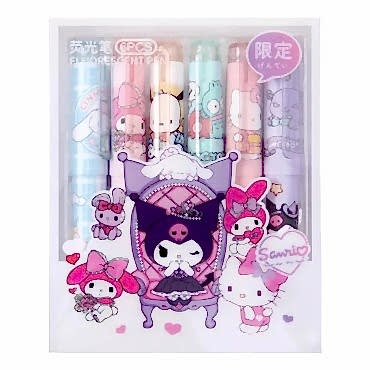 6'lı Fosforlu Kalem Seti - Hello Kitty Kuromi ve Arkadaşları