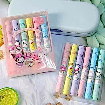 6'lı Fosforlu Kalem Seti - Sanrio Karakterleri, Kuromi, Hello Kitty 