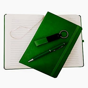 Yeşil Termo Deri Defter, Kalem ve Anahtarlık Seti