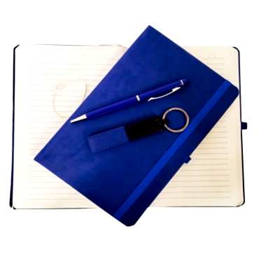 Mavi Deri Defter, Anahtarlık ve Tükenmez Kalem Seti 