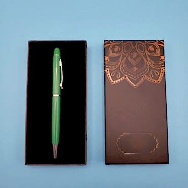 Mandala Desenli Kutulu Yeşil Touchpen Tükenmez Kalem 
