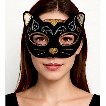 Kadife Dokulu Simli Kedi Maskesi Altın Gümüş Detaylı 