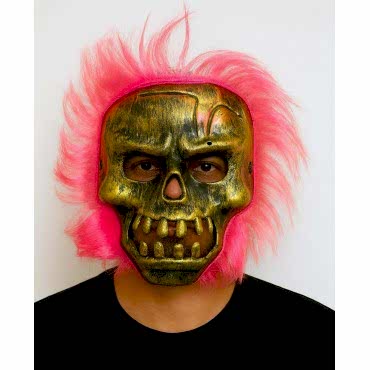Wild Skull - Bakır Kafatası Pembe Saçlı İskelet Maske