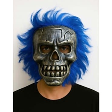 Wild Skull - Gümüş Kafatası Mavi Saçlı İskelet Maske