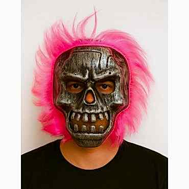 Wild Skull - Gümüş Kafatası Pembe Saçlı İskelet Maske