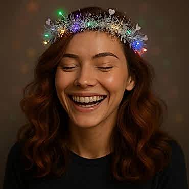 Kalp Püsküllü 3 Modlu LED Işıklı Taç Gümüş Renk