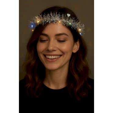 Kalp Püsküllü 3 Modlu LED Işıklı Taç Gümüş Renk