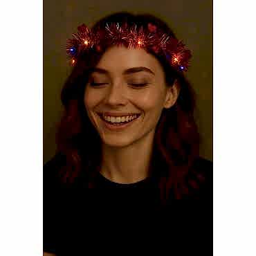 Kalp Püsküllü 3 Modlu LED Işıklı Taç Kırmızı Renk