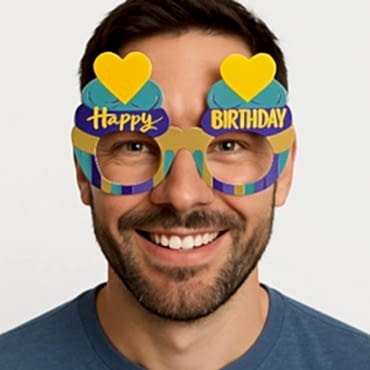 Cupcake Temalı Doğum Günü Renkli Karton Happy Birthday Gözlüğü 6 Adet