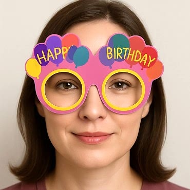 Balon Desenli Karton Doğum Günü Gözlükleri 6 Adet Pembe Renk 