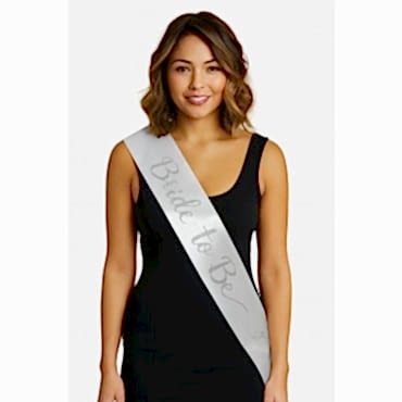 Beyaz Saten Üzerine İtalik Gümüş Bride To Be Kuşağı 