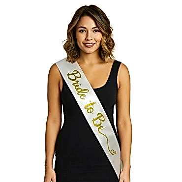 Beyaz Saten Üzerine İtalik Altın Bride To Be Kuşağı