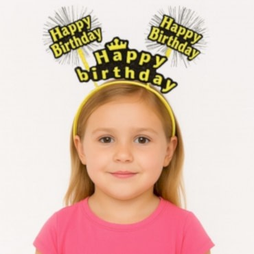 Sarı Renk Işıltılı Yazılı Doğum Günü Parti Tacı